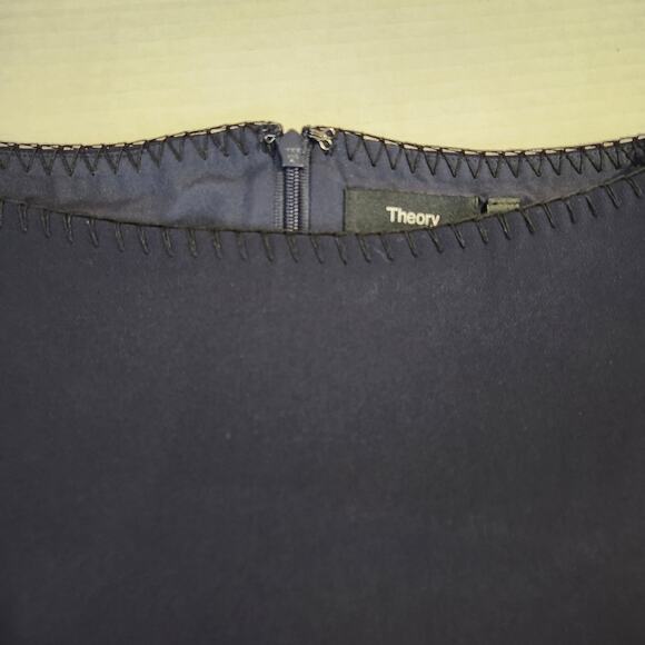 Theory Women's Sleeveless Lined Sheath Dress Navy Edge Trim Size 6 Knee Length - Picture 9 of 15
